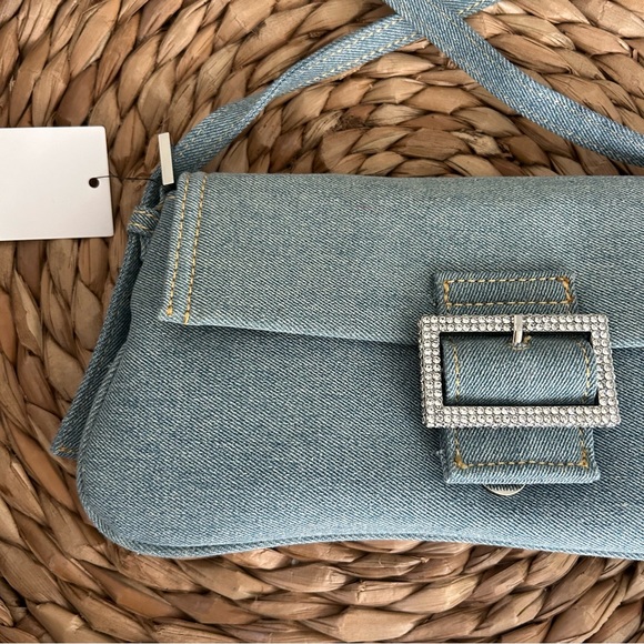 NWT Mango Denim Shoulder Bag with Crystal Buckle - Picture 9 of 12